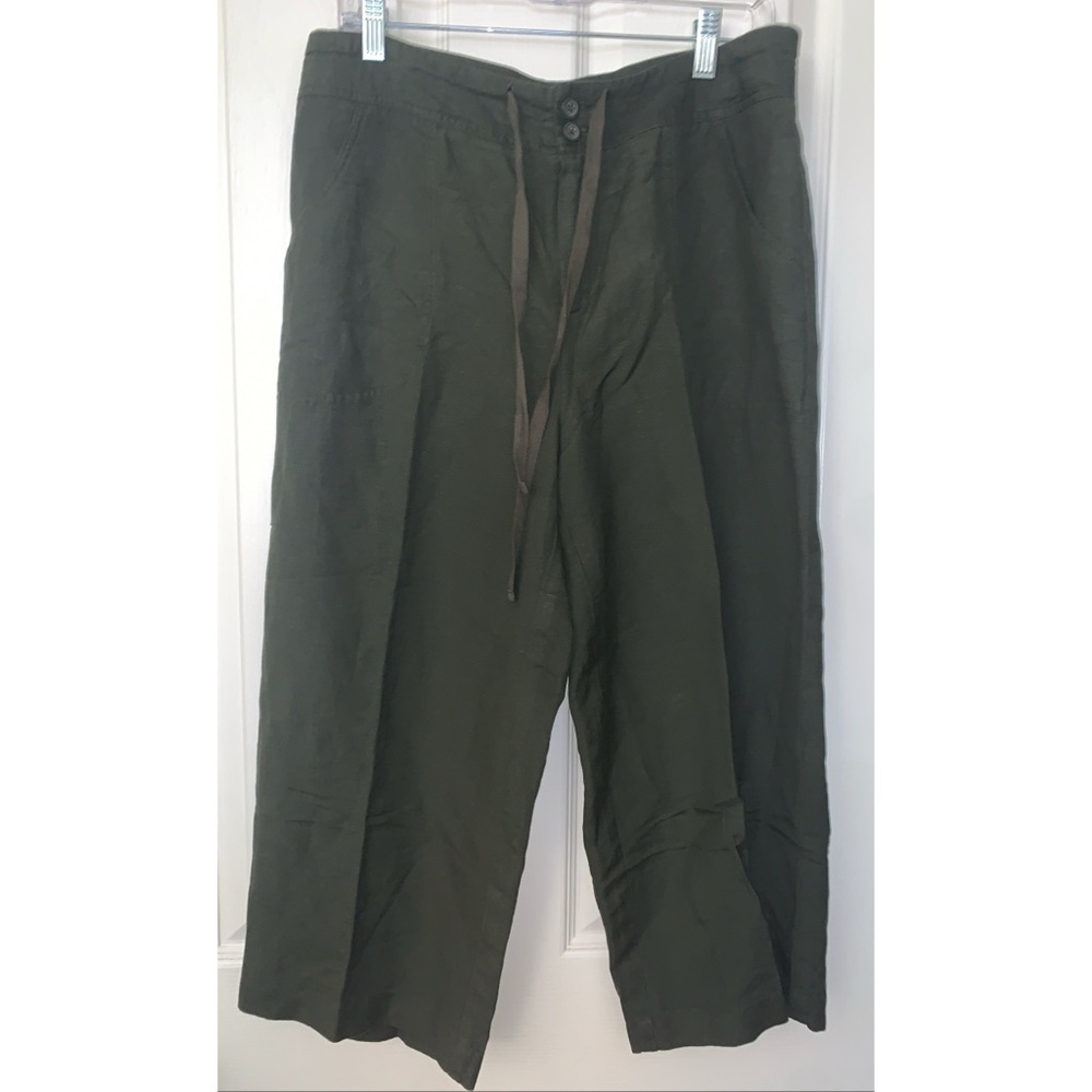 Coldwater Creek Linen Blend Green Wide Leg Trousers Women’s Size 12